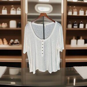 Torrid Festi Linen Scoop Neck Relaxed Henley Womens Size Large White NWT